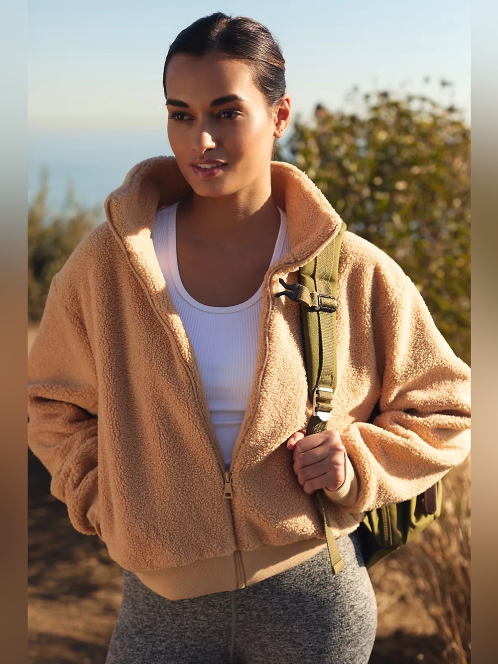 Beyond Yoga Faux Fur Sherpa Zip Up Jacket Camel Tan Medium M